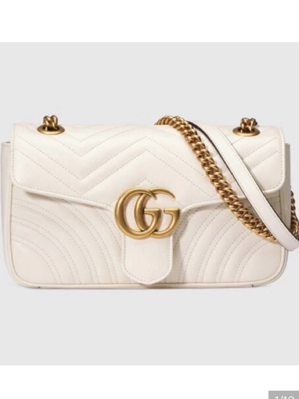 Gucci Off-White GG Marmont Medium Shoulder Bag with Gold Hardware